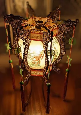 Vtg PAGODA ORIENTAL DRAGON ASIAN Table Vanity Lamp CHINESE LANTERN Works • $59.95