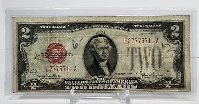 1928 G $2 TWO DOLLAR NOTE LEGAL TENDER RED SEAL - Old Money - Comes With Sleeve • $18