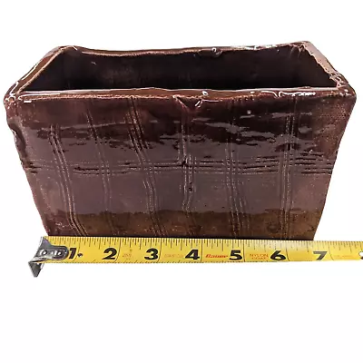 1990 Studio Pottery Brutalist MCM Rectangular Glazed Brown Pot Planter Box • $18.88