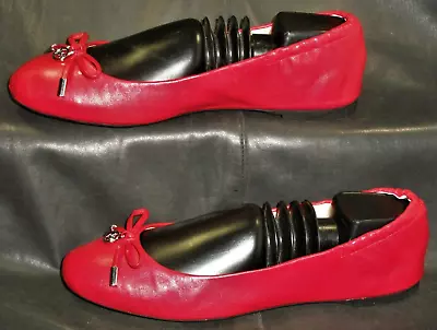 MICHAEL Michael Kors Women's Red Glove Leather Flat Ballet Pump Shoes Size US 6M • $39.99