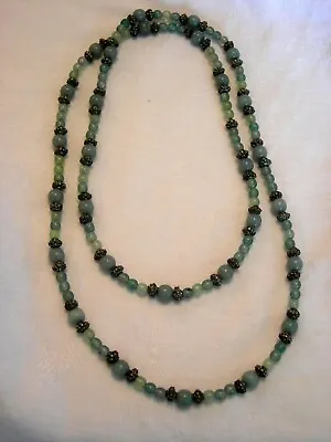 Vintage JADE AND STERLING BEAD Necklace 17  Drop • $98