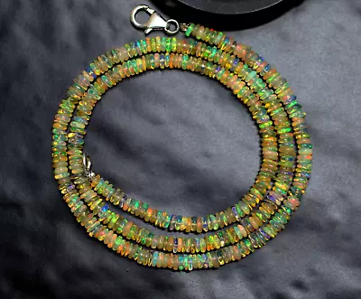 925 Sterling Silver Ethiopian Opal  Smooth Roundel Necklace Beads 4MM 16''Inch • $27.99