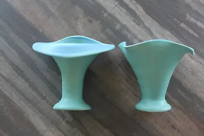 Pair Of Unusual VAN BRIGGLE Art Pottery Turquoise Blue Vases 6  Craig Stevenson • $70