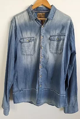 Pearly King Mens Shirt Size XL Distressed Button Up Long Sleeve Cotton • $24.99