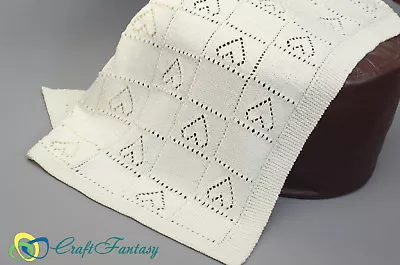 £40 • Buy New Hand Knitted Baby Hearts Blanket Shawl Cream 32  X 34  