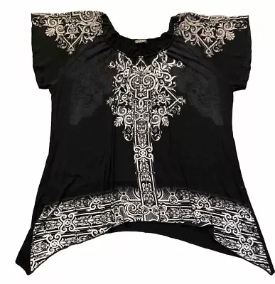 Vanilla Sugar Womens Black W/gray Embellished Design Tunic Top Size 1X • $14.99