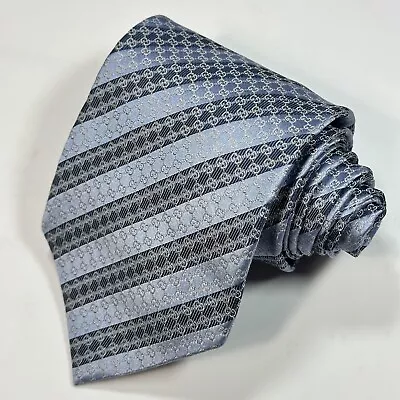 GUCCI Blue Geometric Monogrammed Logo GG Silk Tie Diagonal Stripe AOP ITALY • $97.85