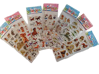 £2.25 • Buy 5x SHEETS KIDS 3D PUFFY RE-USABLE SCRAP BOOK STICKERS ANIMALS CATS DOGS DINO