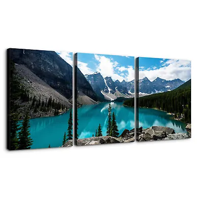 Turquoise Lake And Mountain Picture 3 Piece Canvas Wall Art Picture Poster Home  • $29.99