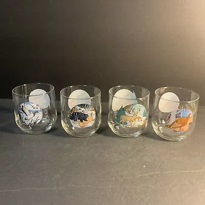Set Of 4 Vintage Whiskey Glasses Hunting Theme  Deer Bear Duck Turkey  3.5  • $9.89
