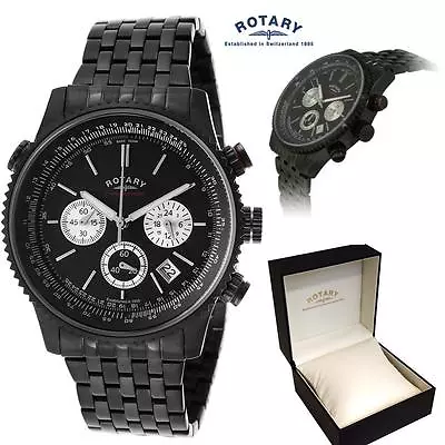 £84.99 • Buy ROTARY MENS BLACK ION WATCH CHRONOGRAPH CHRONOSPEED + Box RRP£189 