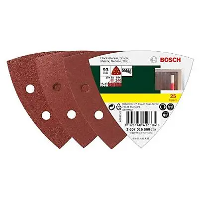 £11.02 • Buy Bosch Home And Garden 2607019500 25 Delta Sanding Sheets Mixed, 60-240 Grit, Red