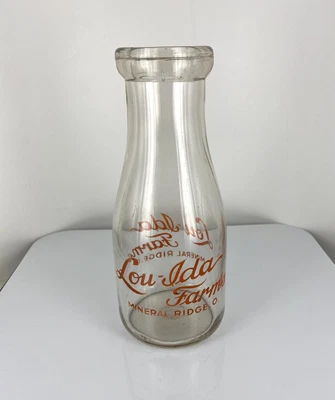 $49 • Buy Vintage Lou-Ida Farms 1 Pint Milk Bottle Mineral Ridge Ohio