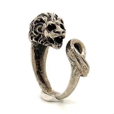 Vintage  Sterling Signed Carsi Mexico Carved Lion Head Tail Wrap Ring Band Sz 10 • $95