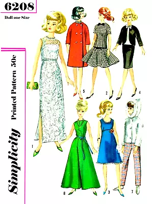 Vintage 1960s Barbie Clothes Pattern Reproduction Simplicity 6208 Uncut • $7.95