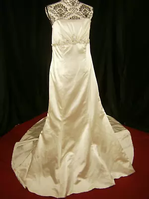 Morilee Wedding Dress 20 Ivory Duchess Satin Ball Gown Empire Bling Modern Chic • $175