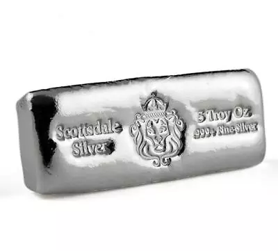 5 Oz Scottsdale Silver CAST Bullion Bar .999+ Silver Bar #A398 • £145.15