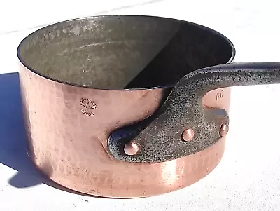 Vintage 7.3inch Copper Saucepan Chomette Favor Hammered Tin Lining 2.5mm 5lbs • $300.73