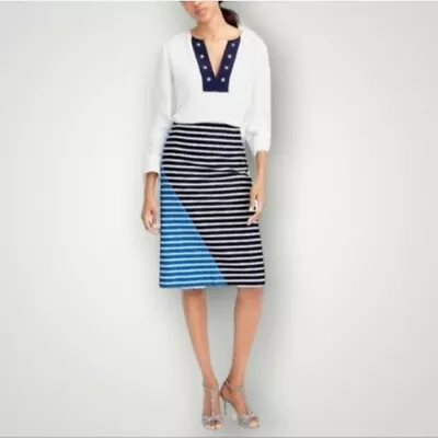 J. CREW Skirt Womens 0 Color-Block Striped Knee Length Preppy Classic • $15.19