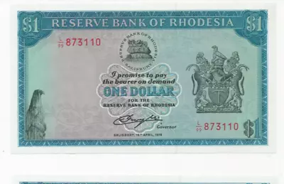 Reserve Bank Of Rhodesia $1 Dollars  18th April 1978 • £17.95