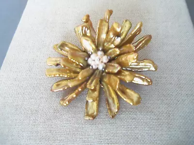 Genuine Golden Baroque Pearls Flower Pin - Metropolitan Museum • $135