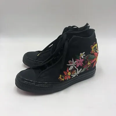 $59.95 • Buy CONVERSE 6.5 Lux PatBO CT All*Star Black Floral Embroidery Wedge Heel Sneaker