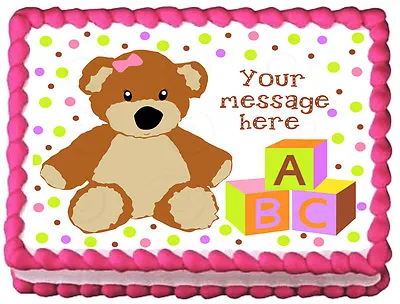 TEDDY BEAR Baby Shower GIRLS Image Edible Cake Topper Decoration • $8.50