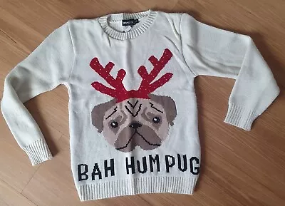 Ugly Christmas Knitted Sweater Jumper -Size S/M- 'BAH HUMPUG' Dog Design • $28