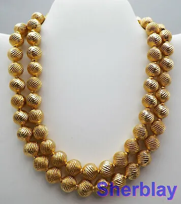 Coro Jewelry Ribbed Ball Gold Tone Bead Double Strand Choker Necklace 15  • $27.99