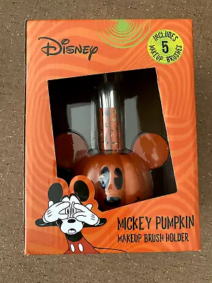 Disney Mickey Pumpkin Makeup Brush Holder 5 Makeup Brushes Orange Mickey Mouse • $18.99