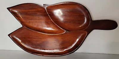 Vintage MCM Mahogany Wood Serving Tray Leaf Shape Platter Appetizer • $28