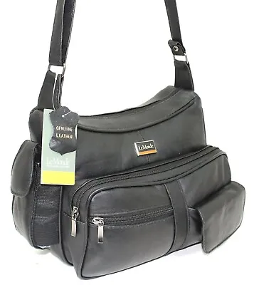 Women's Real Leather Multi Pocket Messenger Shoulder Bag Across Body Bag Handbag • £16.99