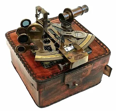 Working Marine Vintage Leather Box NEW Brass Sextant Nautical Brass Sextant • $36