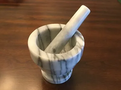 Mortar And Pestle Footed Marble Natural Stone White Black Set Grind Food Herbs • $24