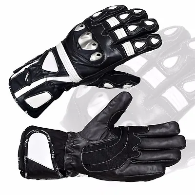 Winter Leather Gloves Motorcycle Motorbike Racing Thermal Protection White/Black • £16.99