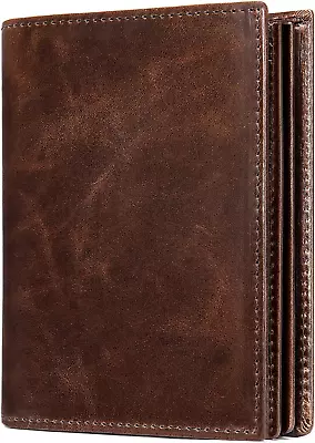 Mens Leather Bifold RFID Vertical Wallet Extra Large Capacity Card Holder With • $31.39