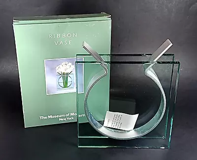 VTG Square Ribbon Vase Artist Peter Hewitt MOMA '96 Postmodern Glass Aluminum 8  • $49.50