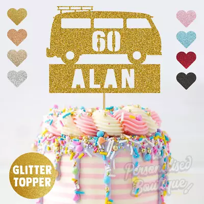 £4.99 • Buy Personalised Custom Glitter Cake Topper VW Camper Van Motor Home Birthday Cake