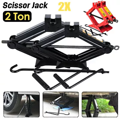 2pc 2 Ton Scissor Jack Telescopic Wheel Lug Nut Wrench Wind Up Fast Lifting Work • $44.64