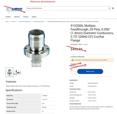 2.75  DN35CF MDC High Vacuum Electrical Feedthrough CF Stainless Steel 20-Pin • $195