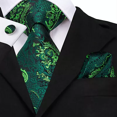 £9.99 • Buy Men's Tie Silk Classic Wedding Necktie And Pocket Square Cufflinks Set Paisley