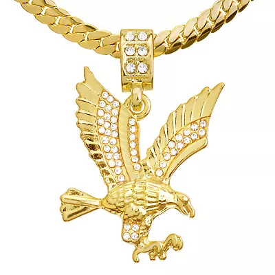 Men's Gold Plated Iced Eagle Pendant 20  Miami Cuban Chain Necklace MCP 1121 G • $12.99