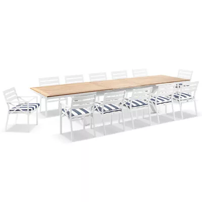 Austin Outdoor 3M - 3.8M Extension Teak And Aluminium Table With 12 Kansas • $8199