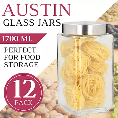 LARGE GLASS JAR WITH LIDS 1700mL [12 PACK] Food Storage Canister Jars Containers • $84.95