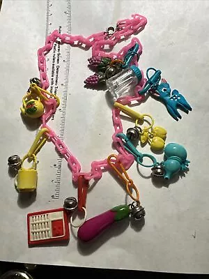 Vintage 1980s Plastic Bell Charm Necklace With Charms As Is  • $14