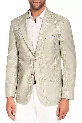 Tallia Mens Slim-Fit Cotton Blend Snakeskin Blazer Large Cream Sport Coat - NWT • $45