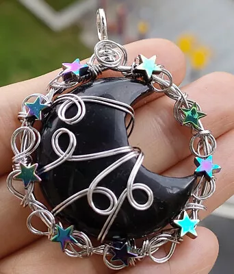 Obsidian Gems Moon Star Pendants Magic Reiki Healing Chakra Amulet • $0.06