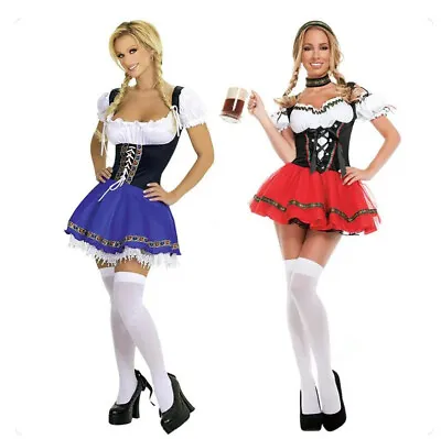 Women's Oktoberfest Beer Maid Costume German Bavarian Dirndl Dress Fancy Dress • £14.96