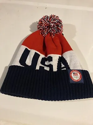 2022 Winter Olympics Team USA Nike Performance Cuffed Knit Beanie Hat Pom NWT • $17.39