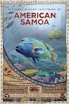 American Samoa National Marine Sanctuary System Poster NOAA Oceanic Prints • $70